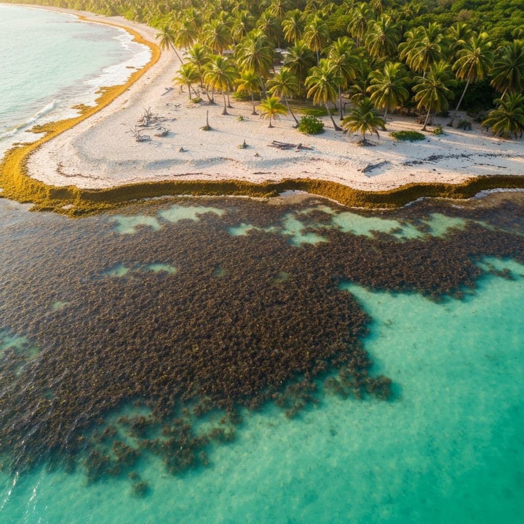 Sargassum accumulation on beach